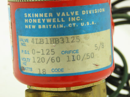 Skinner Lancer 4LB1HB3125 Brass Solenoid Valve 2-Way NO 125 PSI  120V 3/8" NPT