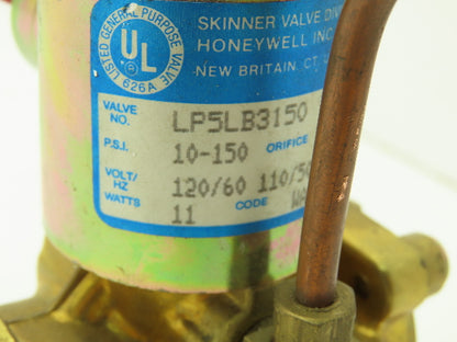 Honeywell Skinner LP5LB3150 Solenoid Valve 3-Way NC 120V 10-150 PSI 3/8" NPT