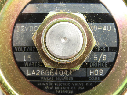 Skinner LA26GB4041 Brass Solenoid Valve 2-Way NC 12VDC 40 PSI 1/2" NPT