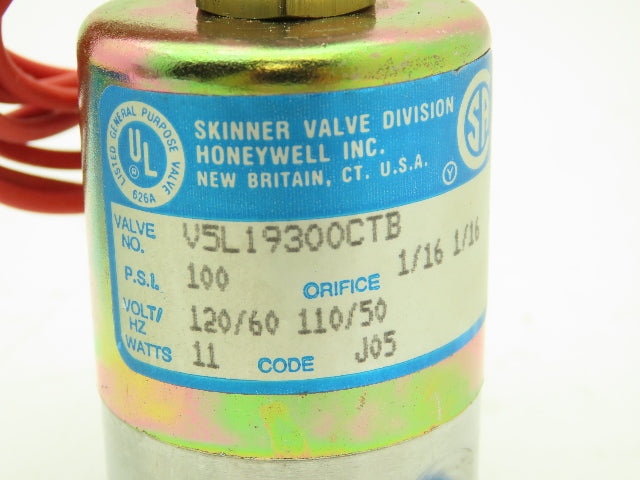 Honeywell Skinner V5L19300CTB Solenoid Valve 3-Way NC 120V 100 PSI 1/4" NPT