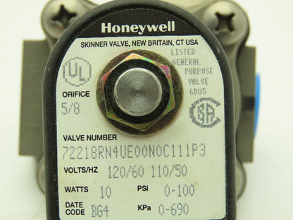 Honeywell Skinner 72218RN4UE00N0C111P3 Solenoid Valve 2-Way 120V 100PSI 1/2" NPT