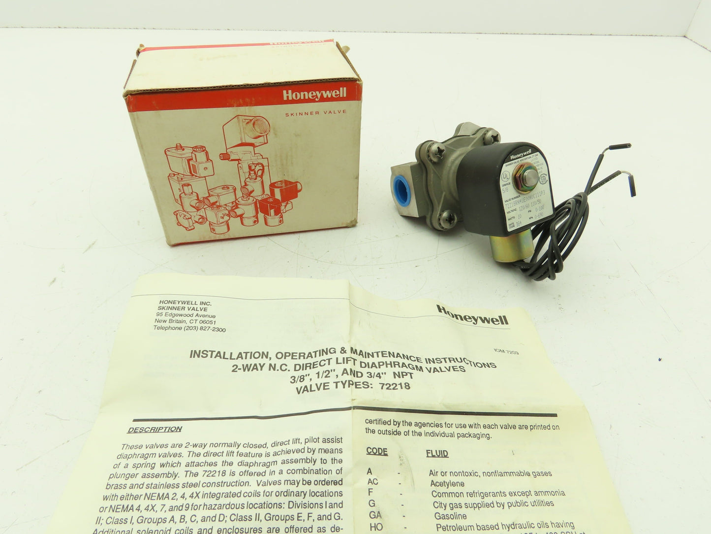 Honeywell Skinner 72218RN4UE00N0C111P3 Solenoid Valve 2-Way 120V 100PSI 1/2" NPT