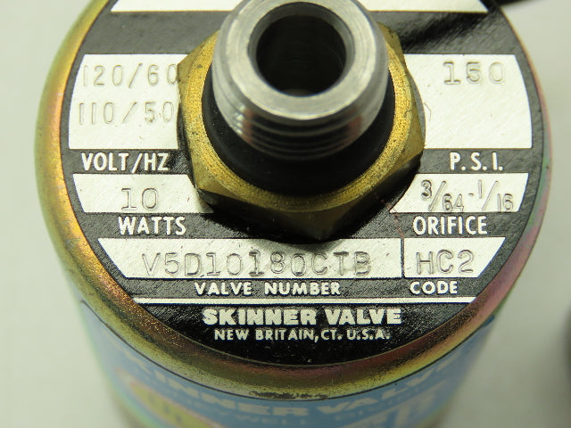 Honeywell Skinner V5D10180 Solenoid Valve 3-Way NC 120V 150 PSI 1/8" NPT