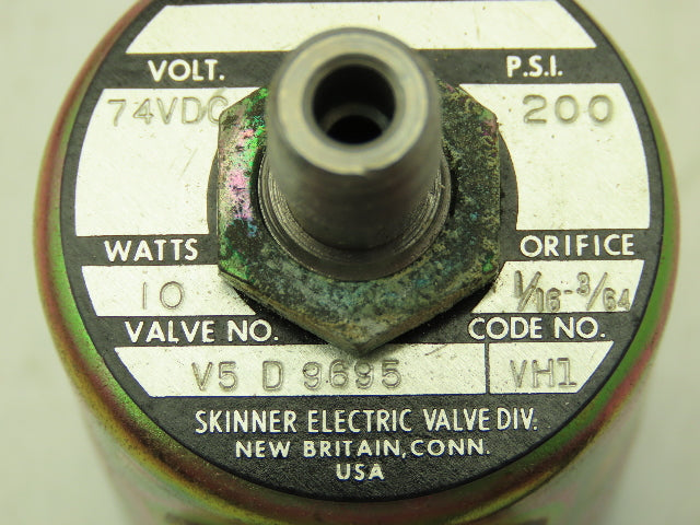 Honeywell Skinner V5D9695 Solenoid Valve 3-Way NO 74VDC 200 PSI 1/8" NPT