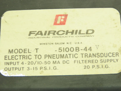 Fairchild T-5100B-44V Electro Pneumatic Transducer Adj Ratio Relay 4-20/10-50MA