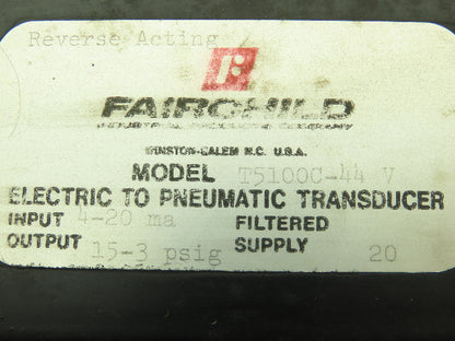 Fairchild T-5100C-44V Electro Pneumatic Transducer Adj Ratio Relay 4-20MA