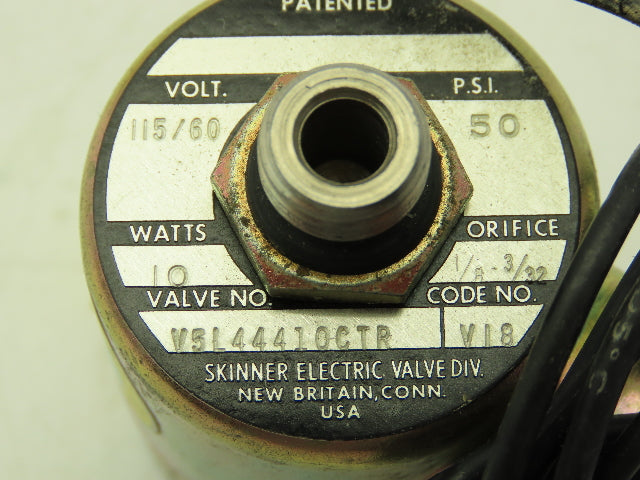 Honeywell Skinner V5L44410 Solenoid Valve 3-Way NC 115V 50 PSI 1/4" NPT