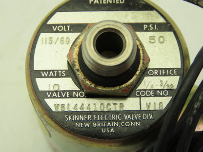 Honeywell Skinner V5L44410 Solenoid Valve 3-Way NC 115V 50 PSI 1/4" NPT