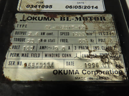 Okuma BL-MH201E-12S Servo Motor BL Series 1200RPM 2.4KW 163v