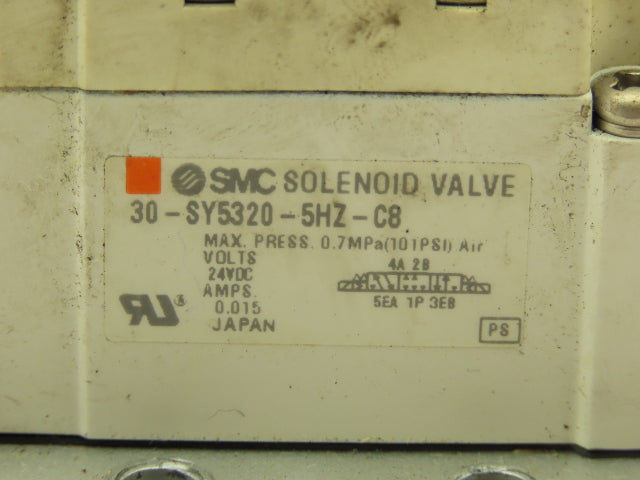 SMC 5 SMC 30-SY5320-5HZ-C8 Solenoid Valves On A Valve Block 24VDC Coils