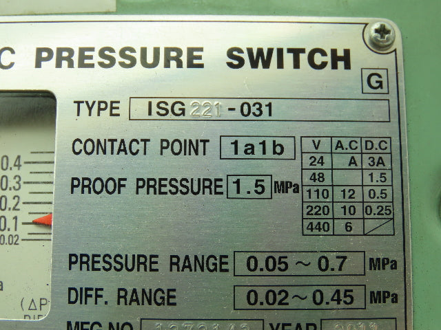SMC ISG221-031 Pressure Switch 0.05-0.7 Mpa