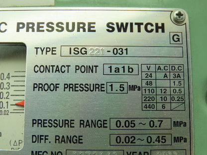 SMC ISG221-031 Pressure Switch 0.05-0.7 Mpa