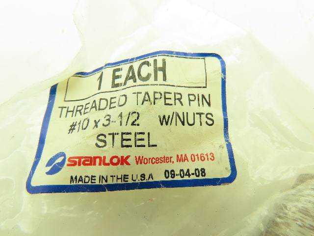 Stanlok #10 x 3-1/2" Threaded Steel Taper Pin w/Nut   -Lot of 4