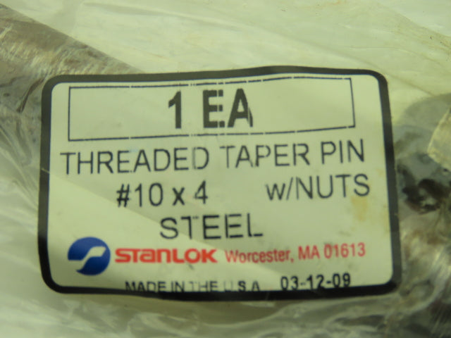 Stanlok #10 x 4" Threaded Steel Taper Pin w/Nut   -Lot of 4