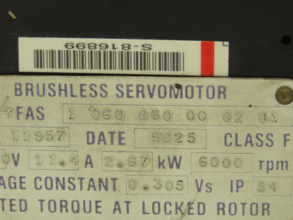 Vickers FAS 1 060 060 00 02 01 Brushless Servomotor 200v 2.67kw 6000rpm