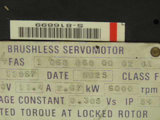 Vickers FAS 1 060 060 00 02 01 Brushless Servomotor 200v 2.67kw 6000rpm