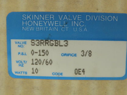 Honeywell Skinner S3RRGBL3 Solenoid Spool Valve 5-3-Way NC 120V 100 PSI 3/8" NPT