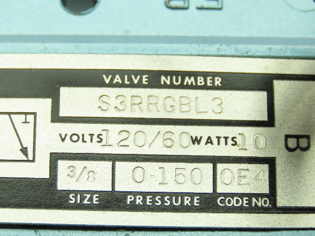 Honeywell Skinner S3RRGBL3 Solenoid Spool Valve 5-3-Way NC 120V 100 PSI 3/8" NPT