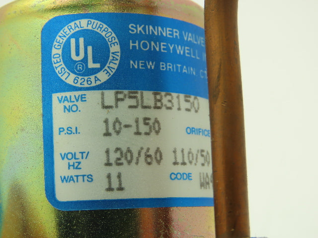 Honeywell Skinner LP5LB3150 Solenoid Valve 3-Way NC 120V 10-150 PSI 3/8" NPT