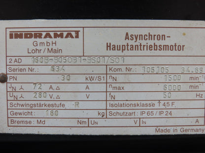 Indramat 2AD 160B-B05OB1-BS01/S01 30kw 1500-6000rpm AC Induction Motor