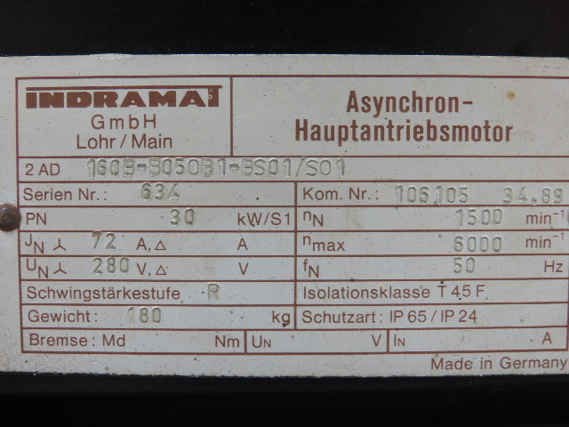 Indramat 2AD 160B-B05OB1-BS01/S01 30kw 1500-6000rpm AC Induction Motor