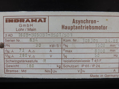 Indramat 2AD 160B-B05OB1-BS01/S01 30kw 1500-6000rpm AC Induction Motor