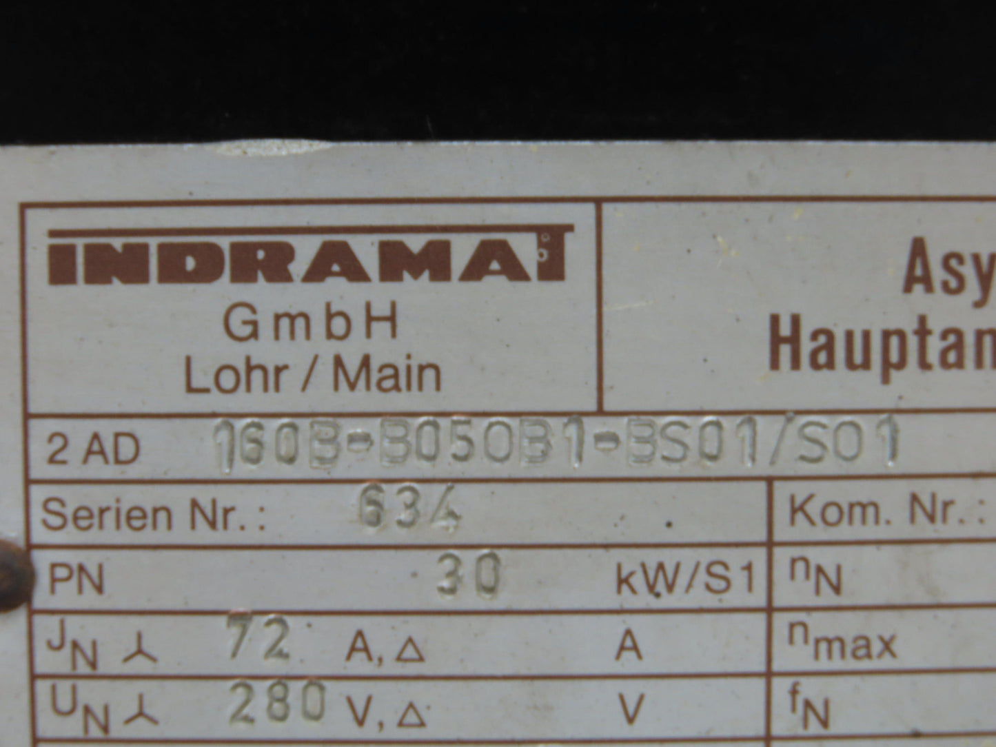 Indramat 2AD 160B-B05OB1-BS01/S01 30kw 1500-6000rpm AC Induction Motor
