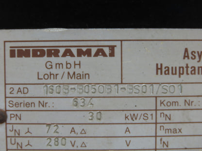 Indramat 2AD 160B-B05OB1-BS01/S01 30kw 1500-6000rpm AC Induction Motor