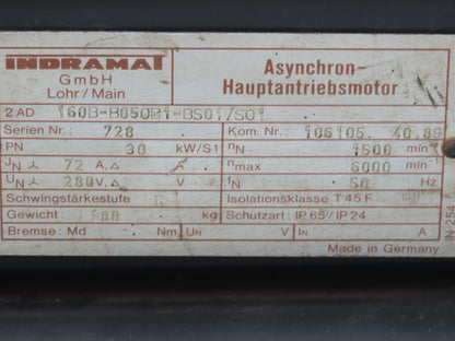 Indramat 2AD 160B-B05OB1-BS01/S01 30kw 1500-6000rpm AC Induction Motor