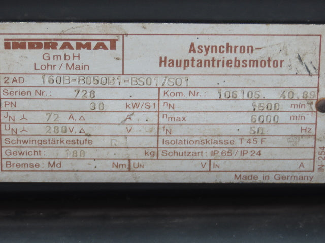 Indramat 2AD 160B-B05OB1-BS01/S01 30kw 1500-6000rpm AC Induction Motor