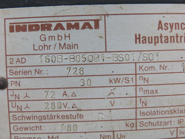Indramat 2AD 160B-B05OB1-BS01/S01 30kw 1500-6000rpm AC Induction Motor