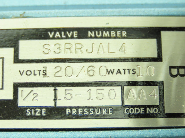 Honeywell Skinner S3RRJAL4 Solenoid Spool Valve 5-Way 3 Pos 120V 150 PSI 1/2"NPT