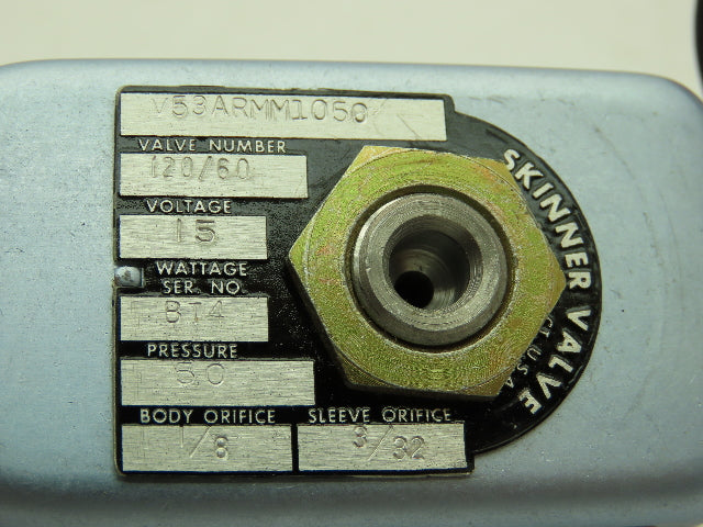 Honeywell Skinner V53ARMM1050 Solenoid Valve 3-Way NC 120V 50PSI 1/8NPT Latching