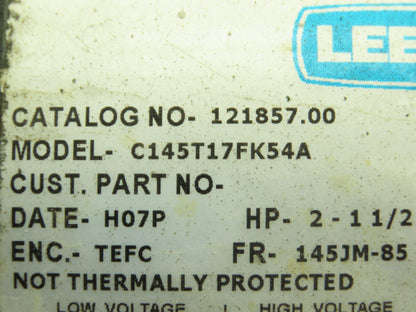 Leeson C145T17FK54A Pump Motor 2 Hp, 1730 Rpm, 145FM-85 Frame, 208-230/460v 3ph