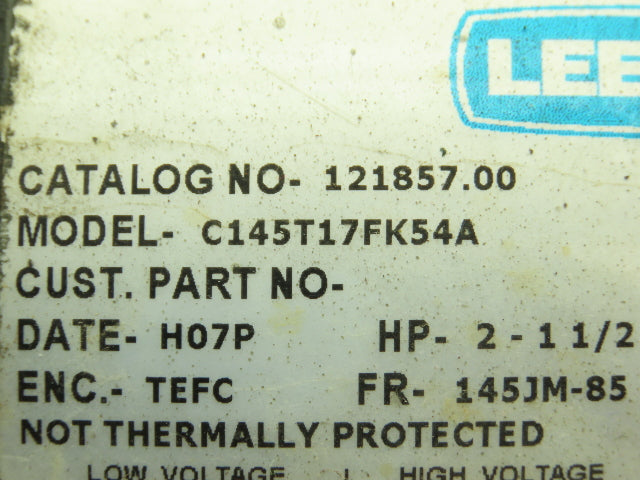 Leeson C145T17FK54A Pump Motor 2 Hp, 1730 Rpm, 145FM-85 Frame, 208-230/460v 3ph