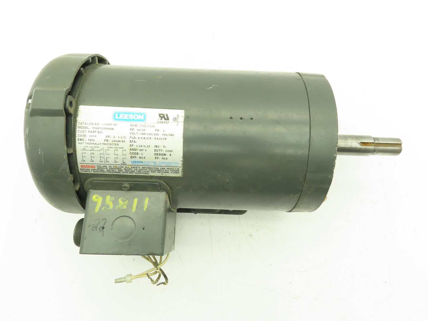 Leeson C145T17FK54A Pump Motor 2 Hp, 1730 Rpm, 145FM-85 Frame, 208-230/460v 3ph