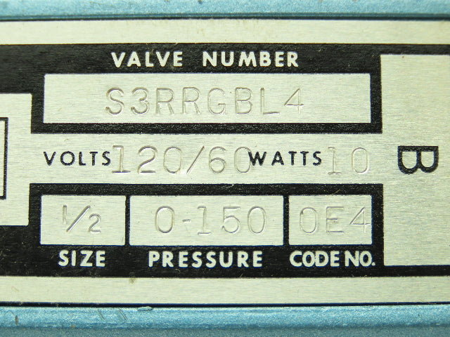Honeywell Skinner S3RRGBL4 Solenoid Spool Valve 5-3-Way NC 120V 150 PSI 1/2" NPT