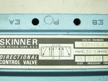 Honeywell Skinner S3RRGBL4 Solenoid Spool Valve 5-3-Way NC 120V 150 PSI 1/2" NPT