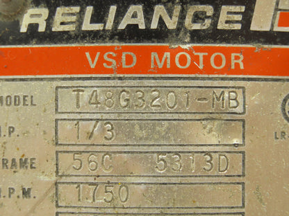 Reliance T48G3201-MB 1/3 Hp, 90VDC Motor 1750 Rpm, 56C Frame