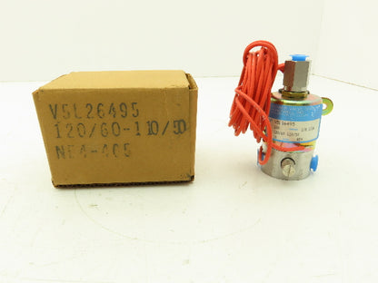 Honeywell Skinner V5L26495 Solenoid Valve 3-Way NO 100PSI 120V 1/8"NPT Over Ride