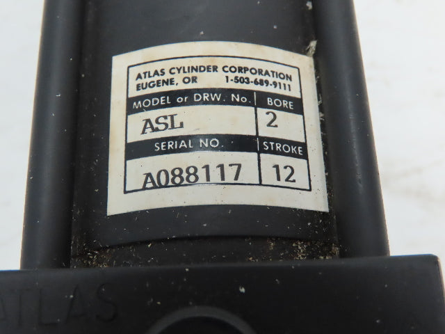 Atlas ASL Pneumatic Air Cylinder 2" Bore 12" Stroke 250 PSI Foot Mount