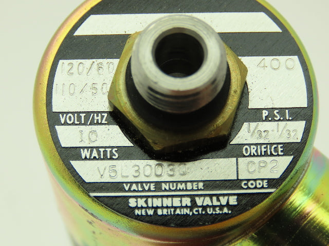 Honeywell Skinner V5L30030 Solenoid Valve 3-Way NC 120V 400 PSI 1/8" NPT