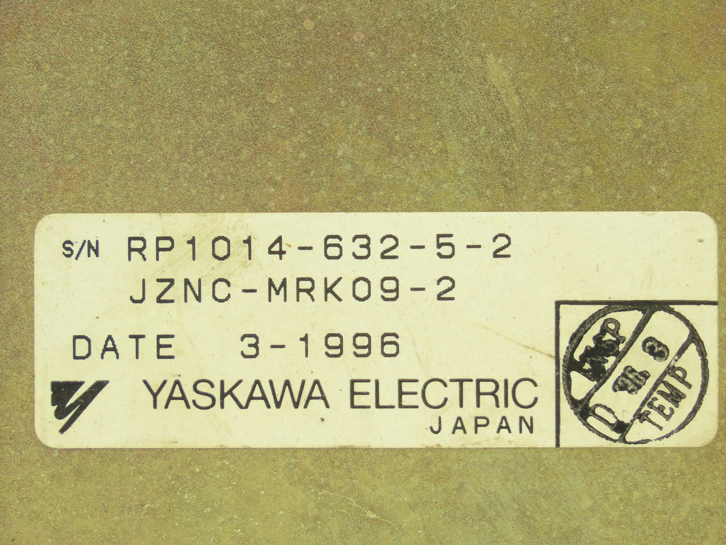 Yaskawa Electric JZNC-MRK09-2 Robot Controller Back Panel