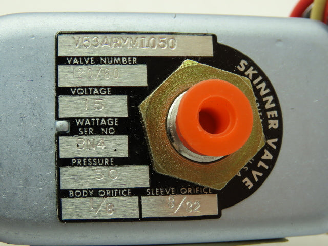 Honeywell Skinner V53ARMM1050 Solenoid Valve 3-Way NC 120V 50PSI 1/8NPT Latching