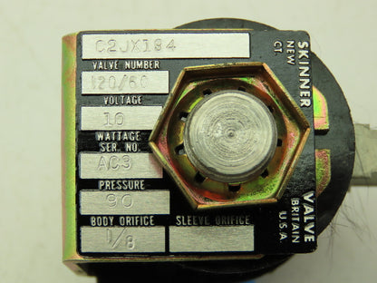 Honeywell Skinner C2JX194 Brass Solenoid Valve 2-Way NC 120V 90 PSI 1/8" NPT
