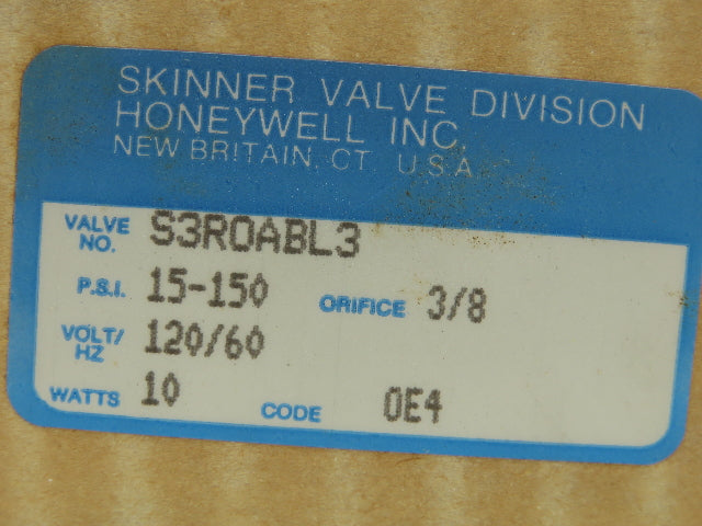 Honeywell Skinner S3R0ABL3 Solenoid Spool Valve 5-Way 2 Pos 120V 150 PSI 3/8"NPT
