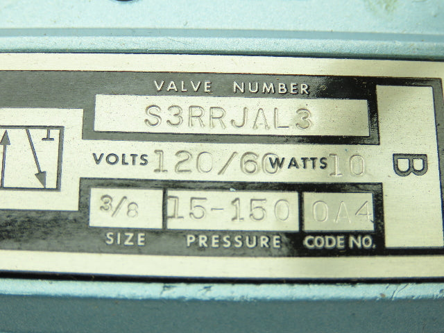 Honeywell Skinner S3RRJAL3 Solenoid Spool Valve 5-Way 3 Pos 120V 150 PSI 3/8"NPT