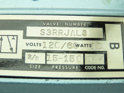 Honeywell Skinner S3RRJAL3 Solenoid Spool Valve 5-Way 3 Pos 120V 150 PSI 3/8"NPT