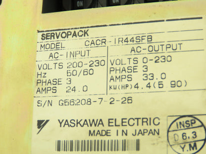 Yaskawa Electric CACR-IR44SFB-P00-B06 Servopack Servo Drive 230V 3Ph Input