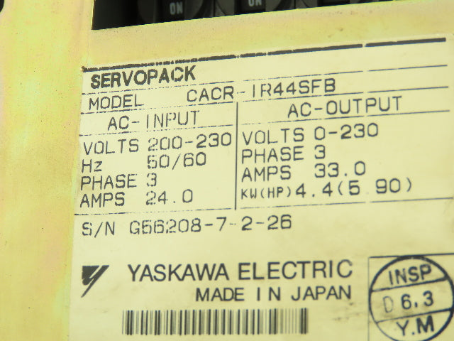 Yaskawa Electric CACR-IR44SFB-P00-B06 Servopack Servo Drive 230V 3Ph Input